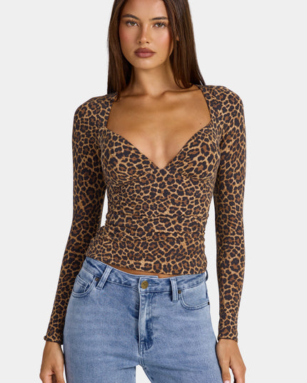 Leopard Modal Ruched Long-Sleeve Top
