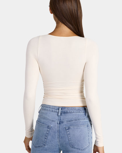 Oat Modal Ruched Long-Sleeve Top