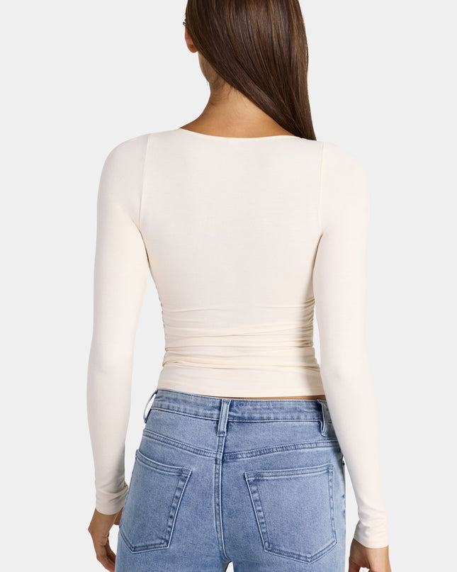 Oat Modal Ruched Long-Sleeve Top