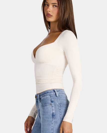 Oat Modal Ruched Long-Sleeve Top