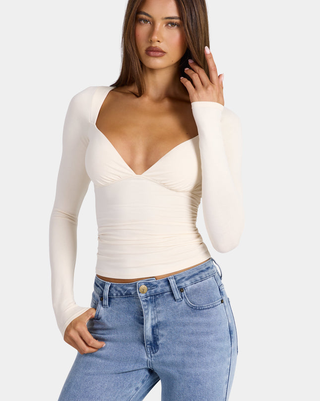 Oat Modal Ruched Long-Sleeve Top