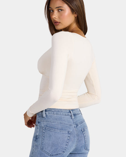 Oat Modal Ruched Long-Sleeve Top