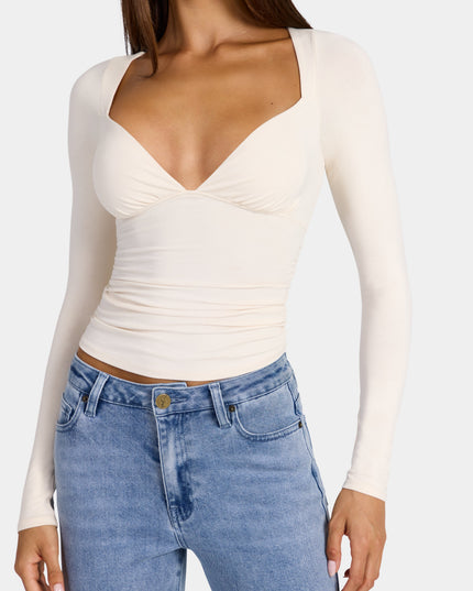 Oat Modal Ruched Long-Sleeve Top