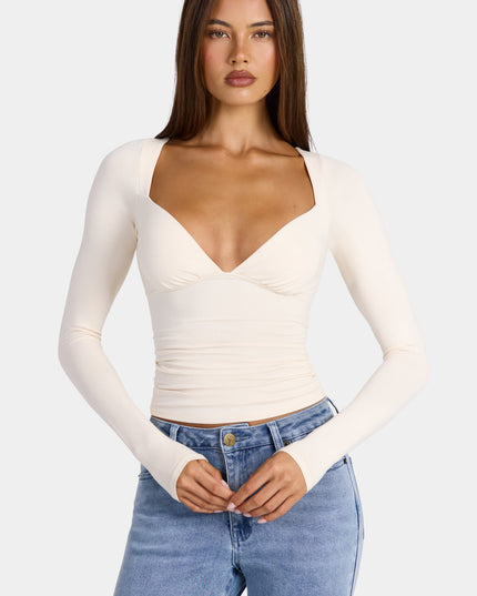 Oat Modal Ruched Long-Sleeve Top