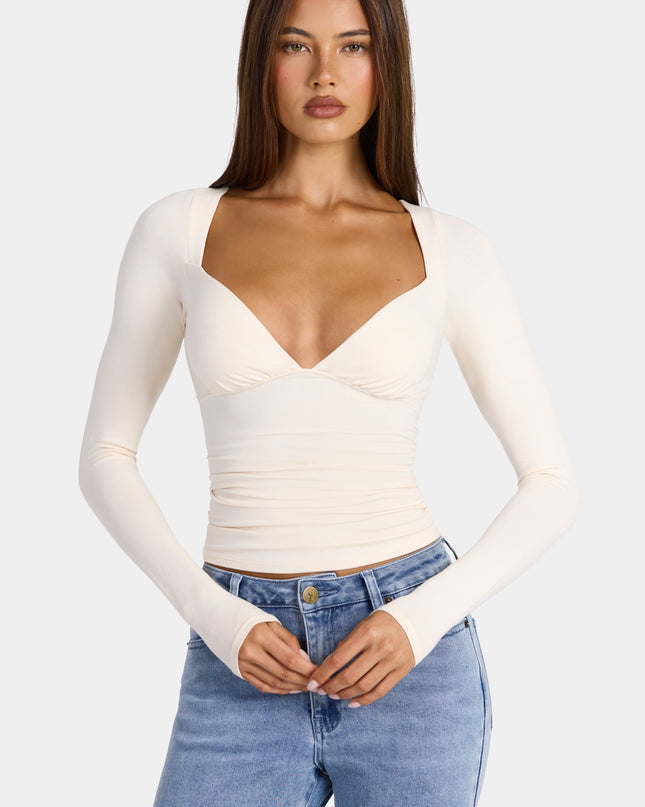 Oat Modal Ruched Long-Sleeve Top
