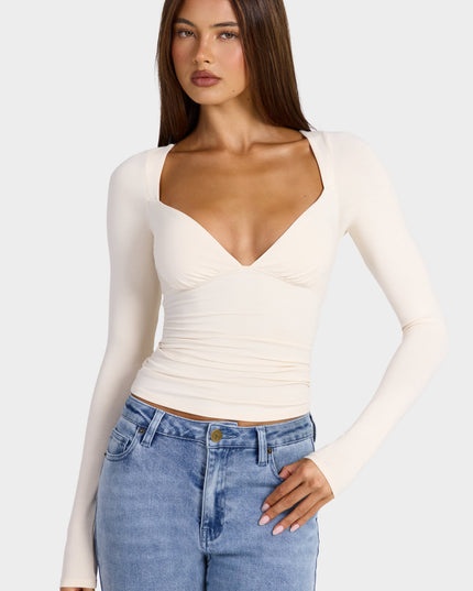 Oat Modal Ruched Long-Sleeve Top