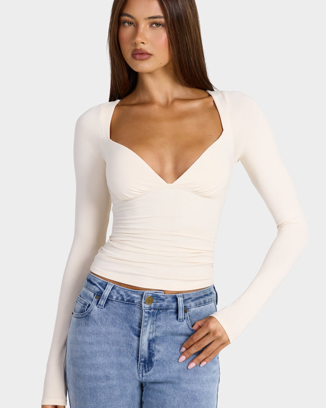 Oat Modal Ruched Long-Sleeve Top