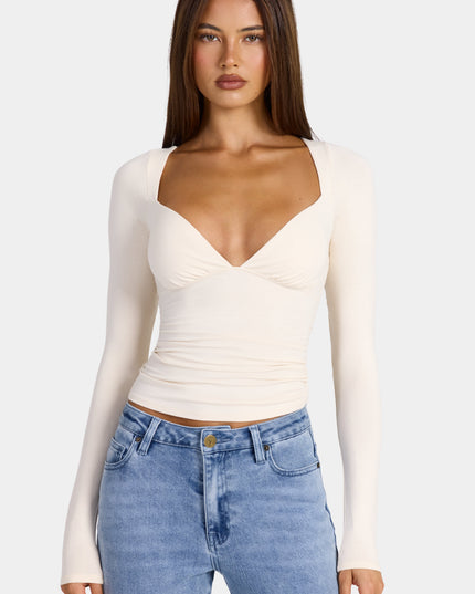 Oat Modal Ruched Long-Sleeve Top