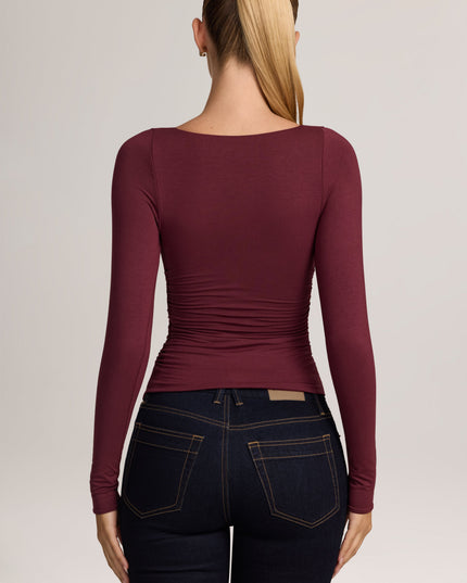 Plum Modal Ruched Long-Sleeve Top