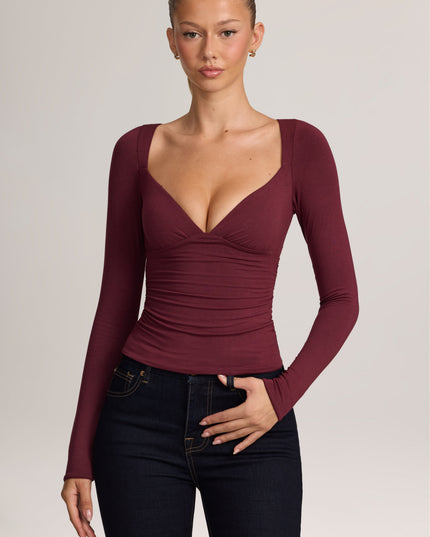 Plum Modal Ruched Long-Sleeve Top
