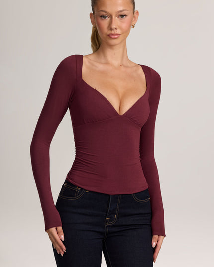Plum Modal Ruched Long-Sleeve Top
