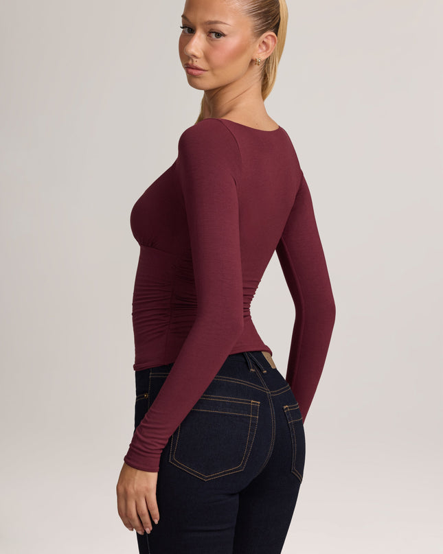 Plum Modal Ruched Long-Sleeve Top