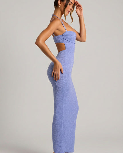 Lavender Blue Embellished Cowl Neck Maxi Dress