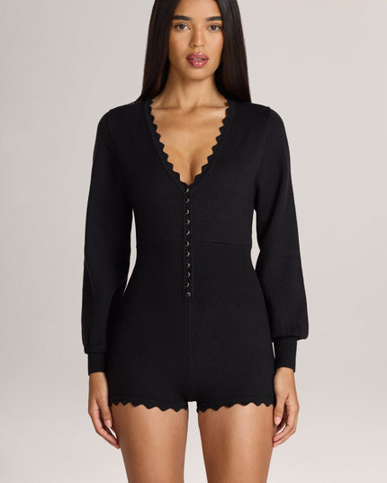 Black Knit Long-Sleeve Romper