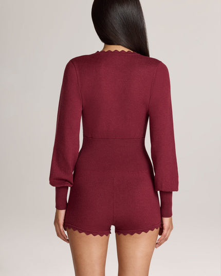 Wine Knit Long-Sleeve Romper