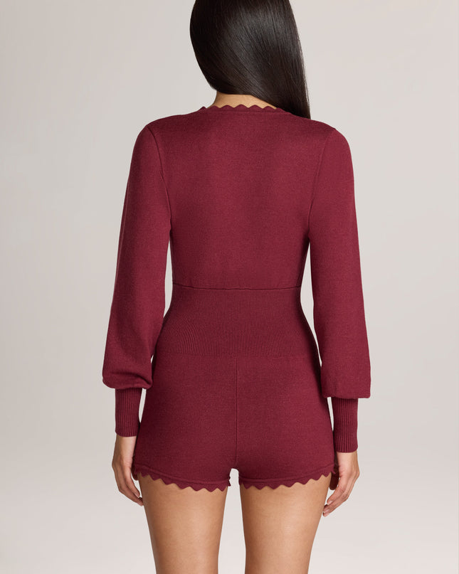 Wine Knit Long-Sleeve Romper