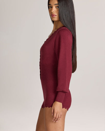 Wine Knit Long-Sleeve Romper