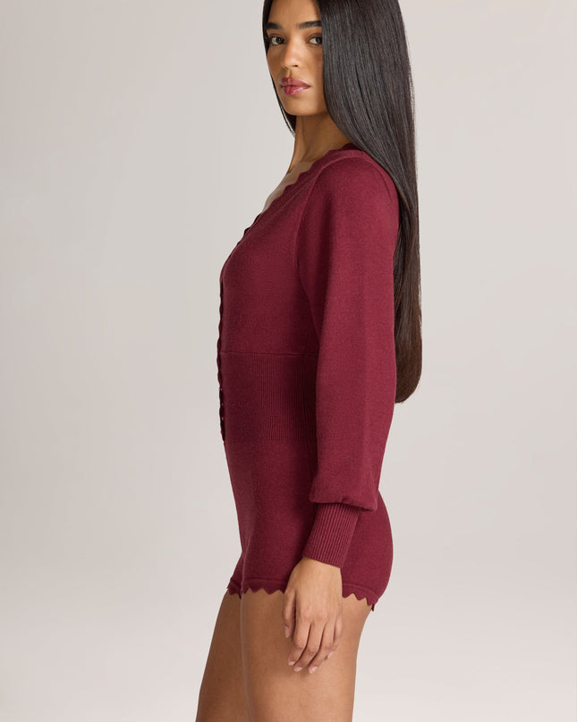 Wine Knit Long-Sleeve Romper