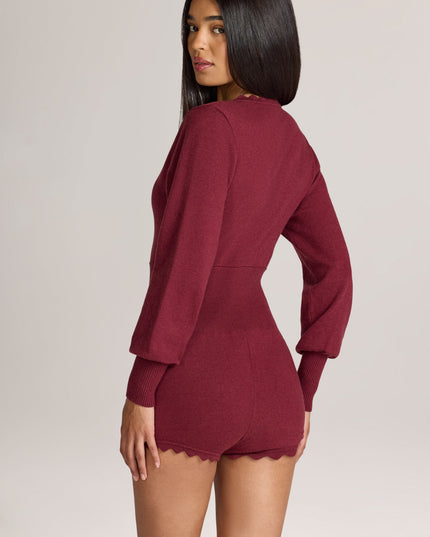 Wine Knit Long-Sleeve Romper