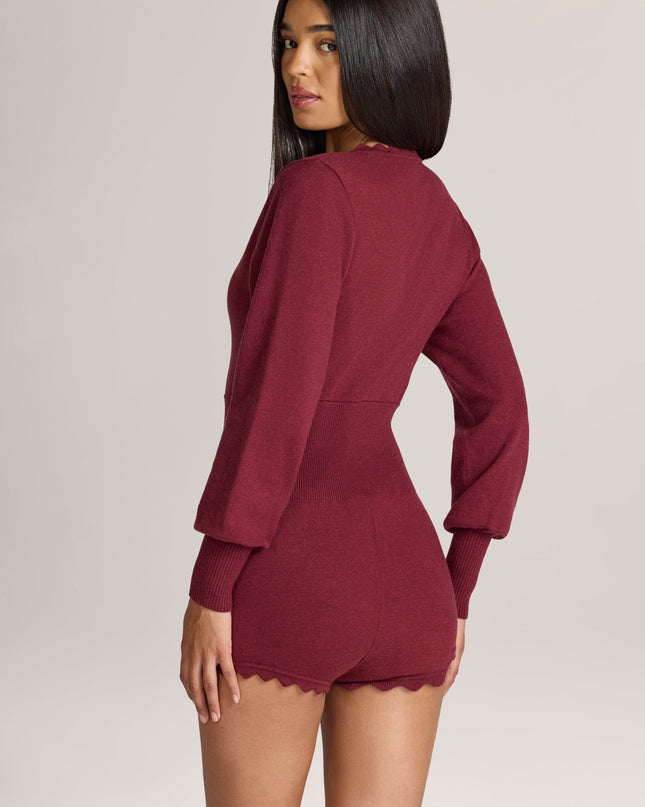 Wine Knit Long-Sleeve Romper