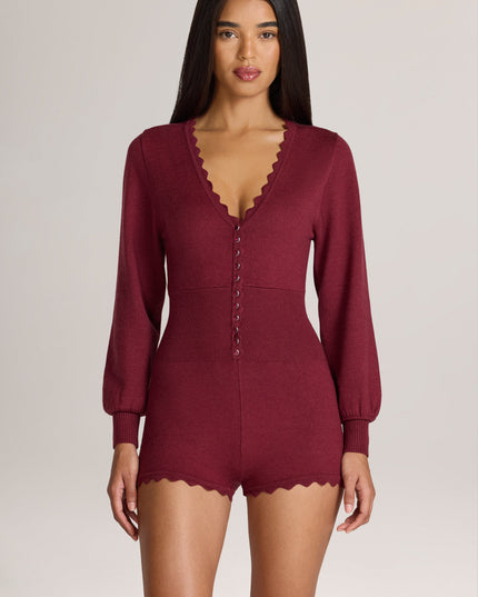 Wine Knit Long-Sleeve Romper