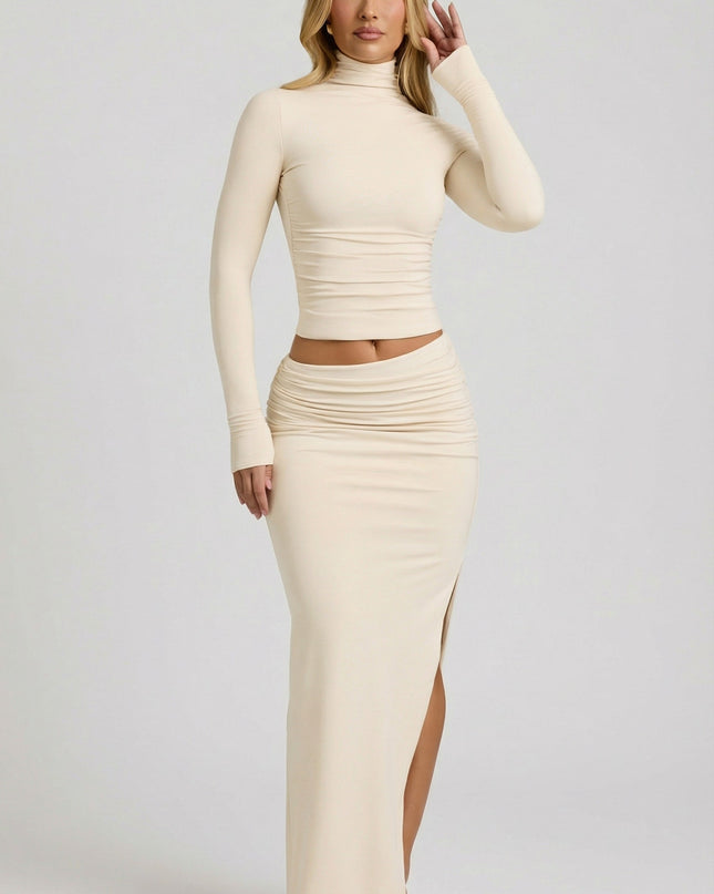Ivory Modal Asymmetric-Waist Maxi Skirt