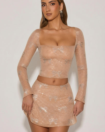 Almond Embellished Bow-Detail Top