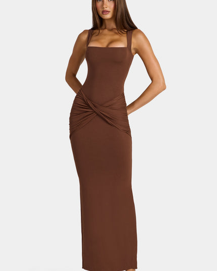 Cocoa Brown Modal Square-Neck Maxi Dress