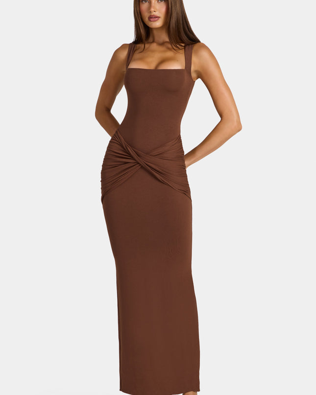 Cocoa Brown Modal Square-Neck Maxi Dress