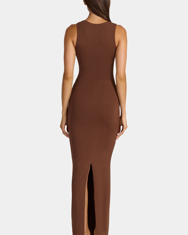 Cocoa Brown Modal Square-Neck Maxi Dress