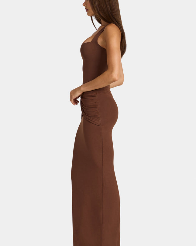 Cocoa Brown Modal Square-Neck Maxi Dress
