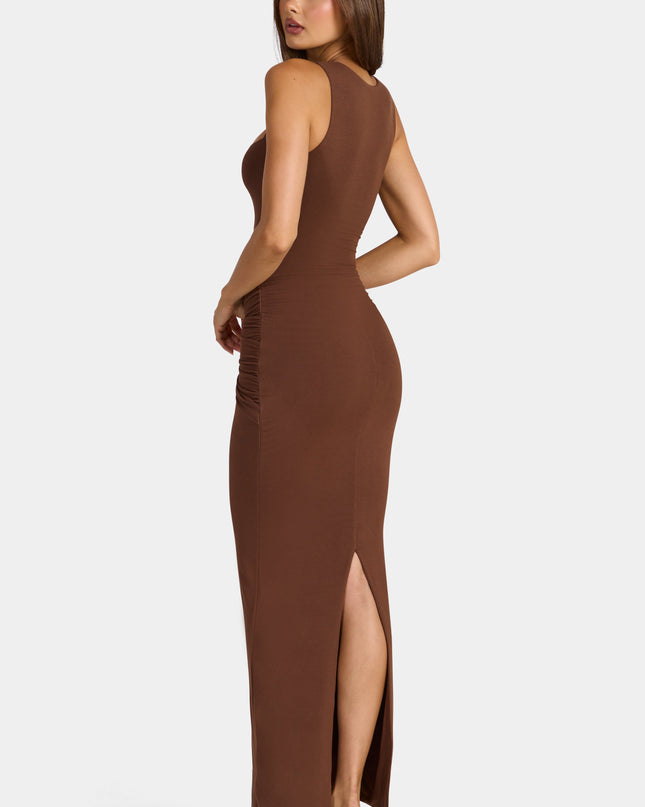 Cocoa Brown Modal Square-Neck Maxi Dress
