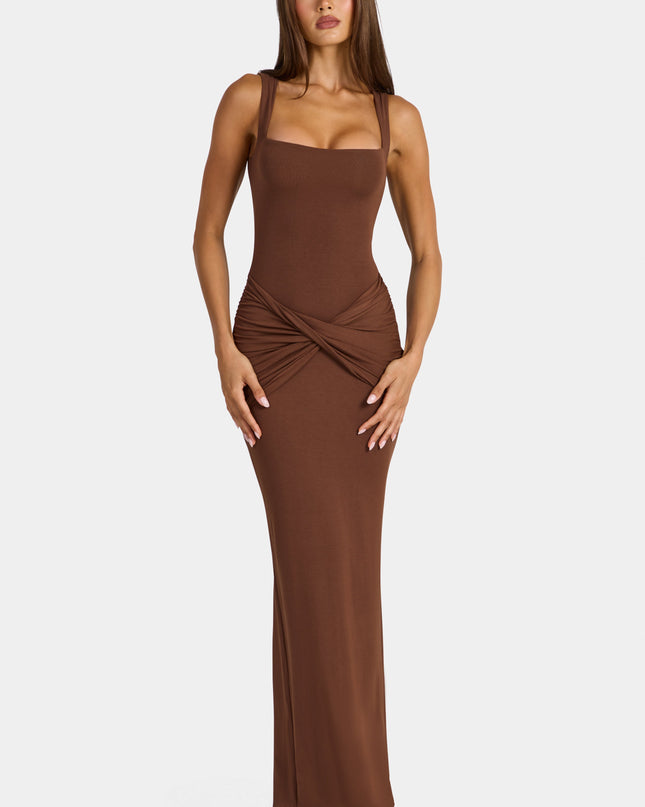 Cocoa Brown Modal Square-Neck Maxi Dress