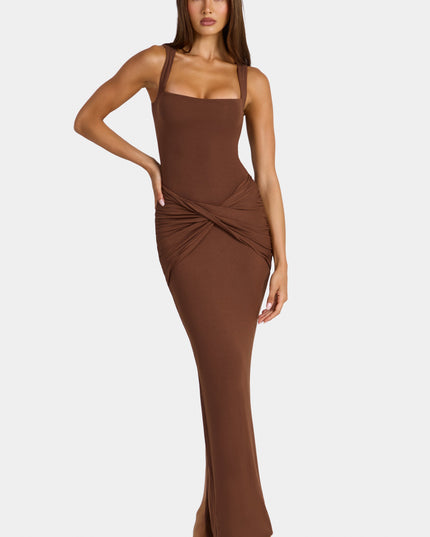 Cocoa Brown Modal Square-Neck Maxi Dress