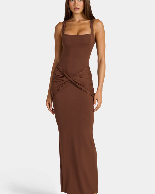Cocoa Brown Modal Square-Neck Maxi Dress
