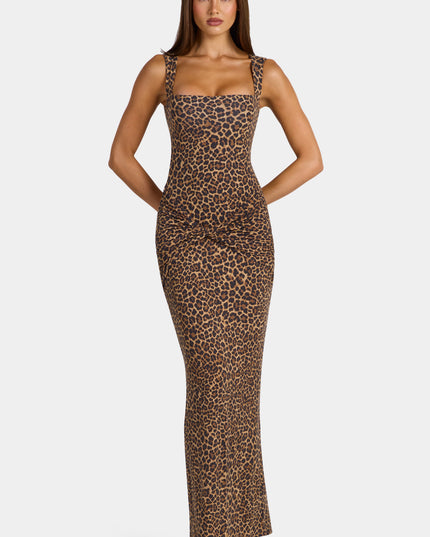 Leopard Modal Square-Neck Maxi Dress