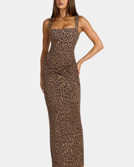 Leopard Modal Square-Neck Maxi Dress