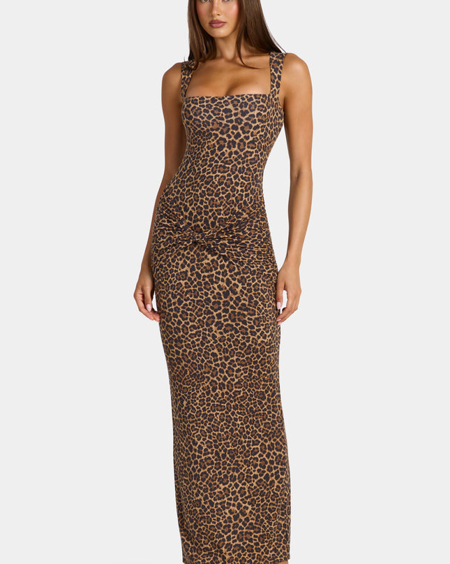 Leopard Modal Square-Neck Maxi Dress