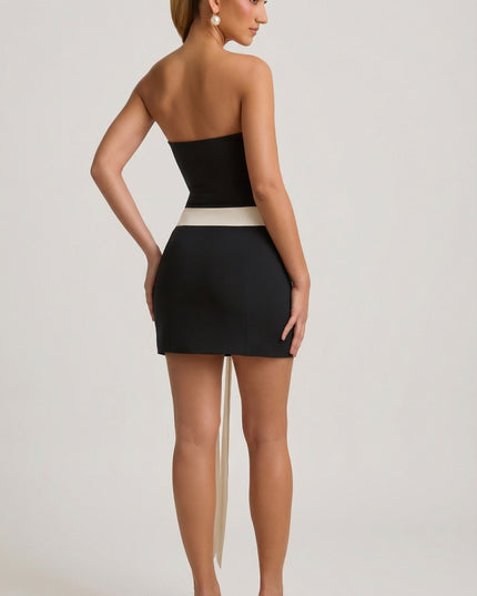 Black Strapless Bow-Detail A-Line Mini Dress