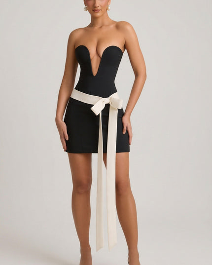 Black Strapless Bow-Detail A-Line Mini Dress