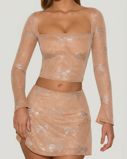 Almond Embellished Mid-Rise A-Line Mini Skirt