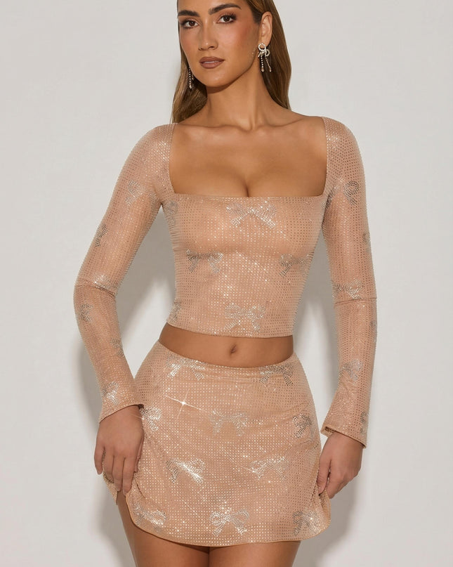 Almond Embellished Mid-Rise A-Line Mini Skirt