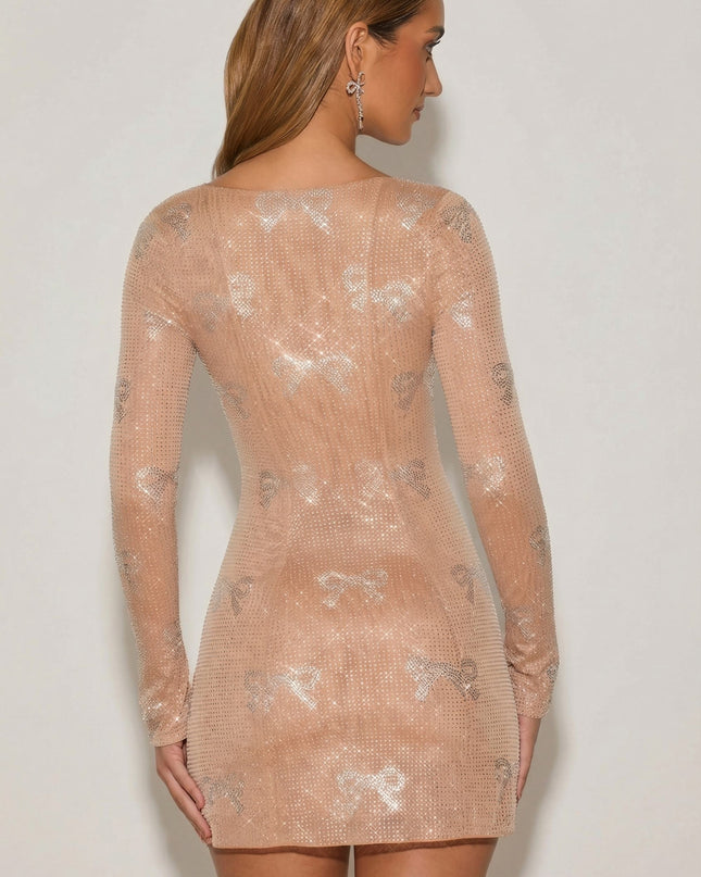 Almond Embellished Sweetheart A-Line Mini Dress
