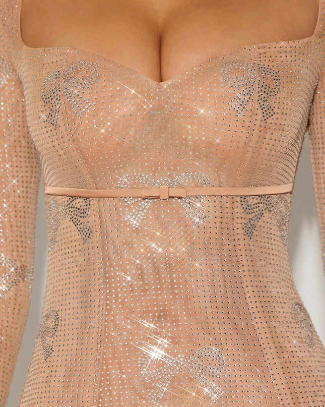 Almond Embellished Sweetheart A-Line Mini Dress