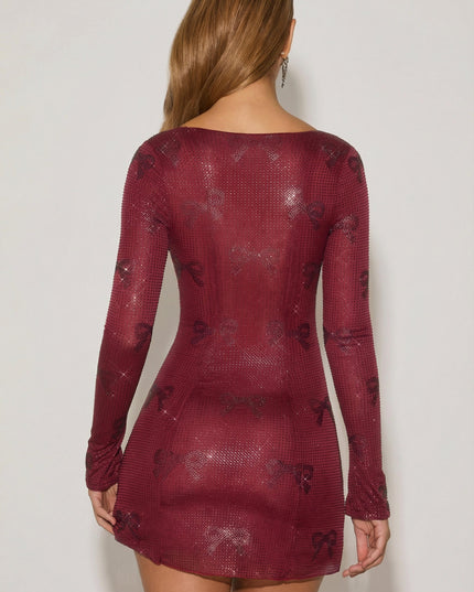 Wine Red Embellished Sweetheart A-Line Mini Dress