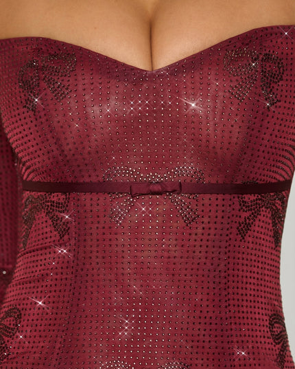 Wine Red Embellished Sweetheart A-Line Mini Dress