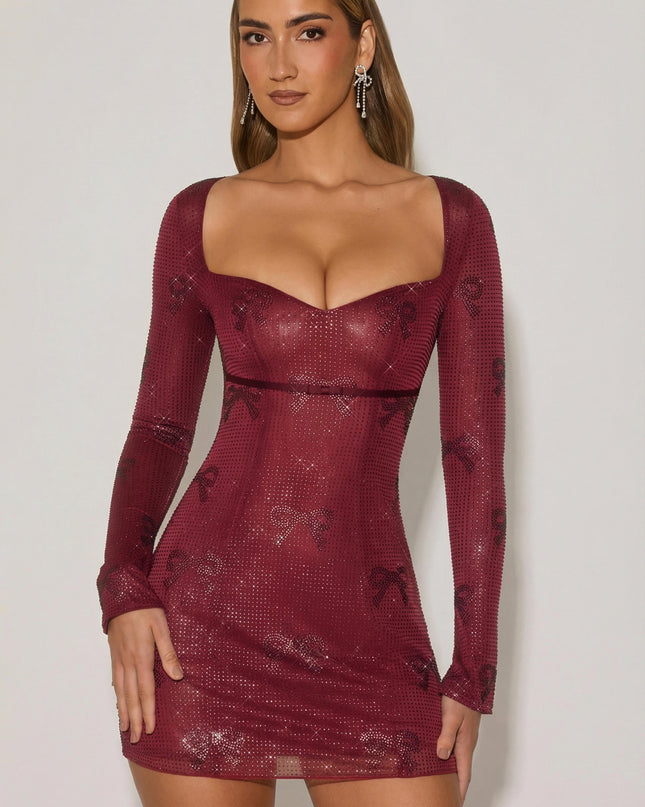 Wine Red Embellished Sweetheart A-Line Mini Dress