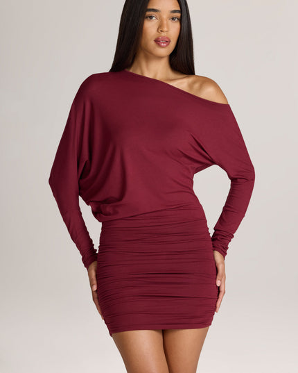 Wine Modal Off-Shoulder Mini Dress
