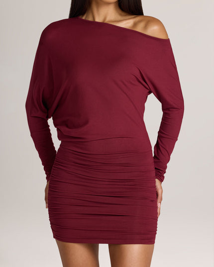 Wine Modal Off-Shoulder Mini Dress