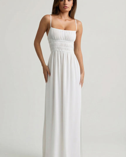 White Shirred Camisole Maxi Dress